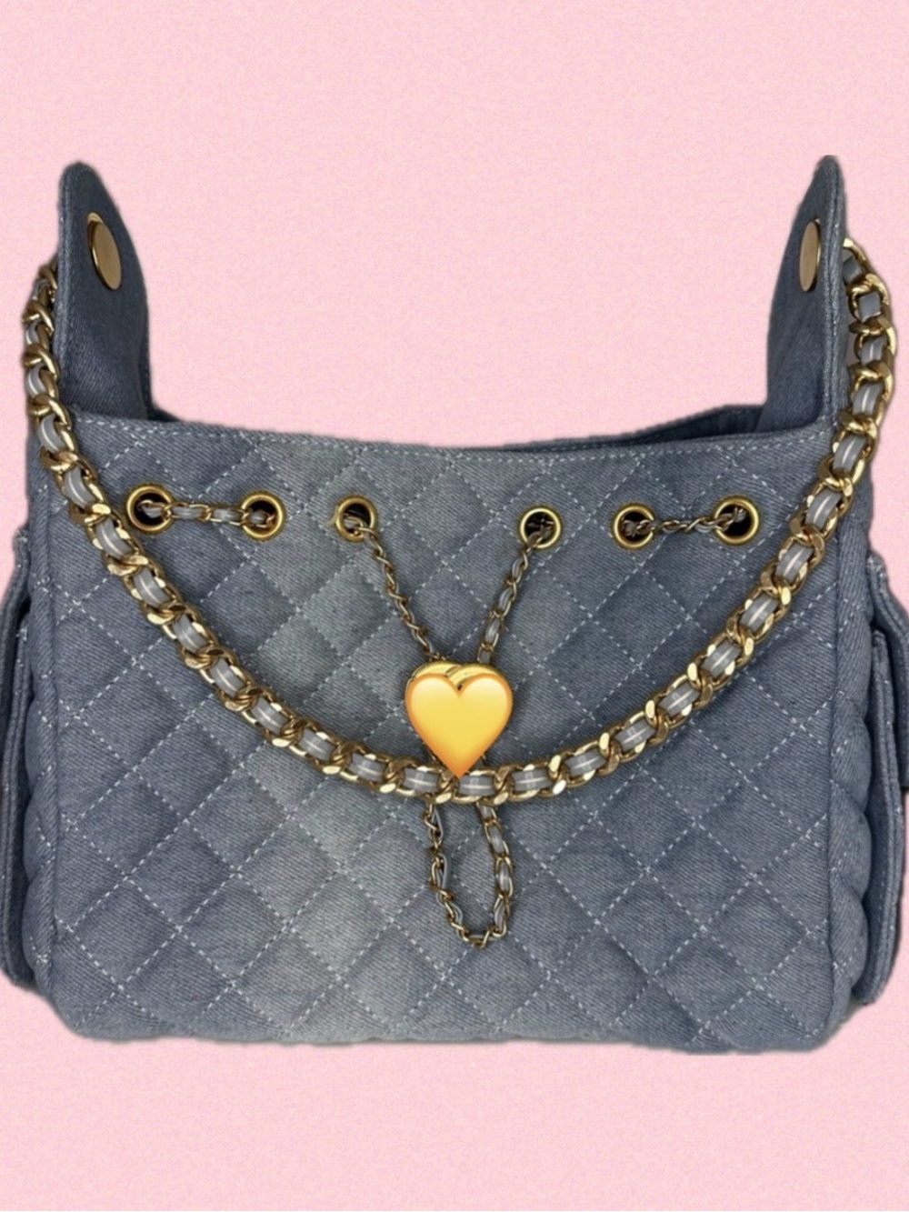 Quilted Denim Chain-Accent Shoulder Bag